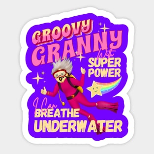 Groovy Granny With Super Power For Scuba Diver Grandma Sticker